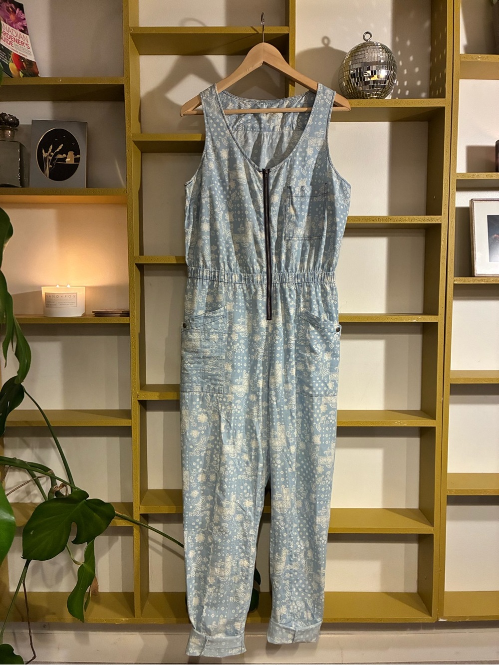 Light Blue Paisley Print Sleeveless Jumpsuit
